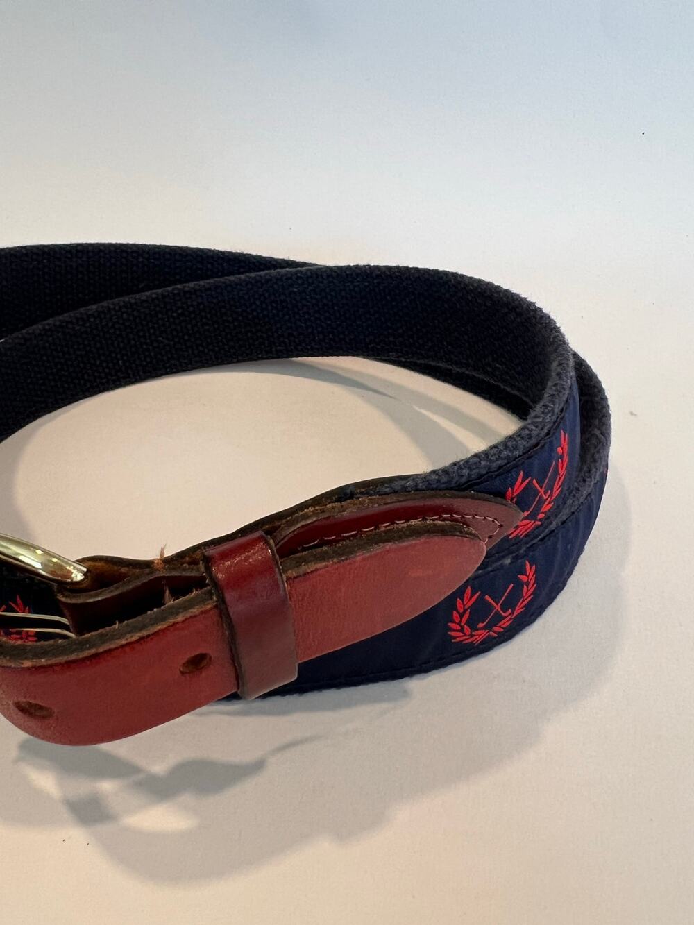 Vintage Golf Club Belt Leather and Fabric Solid Brass Buckle Size 42 SG